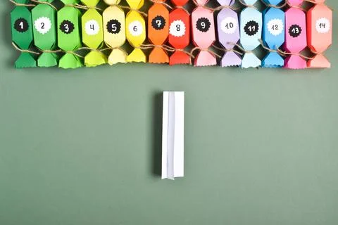 DO IT YOURSELF. Advent calendars made of colored paper in the shape of sweets Stock Photos