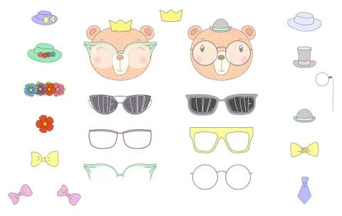Do it yourself bear heads with glasses and accessories Illustrazione stock