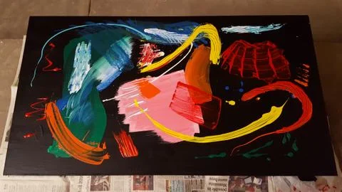 Do it yourself black table with pop art Stock-Fotos