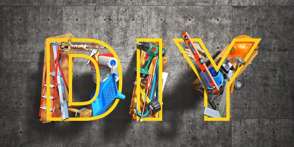 Do it yourself. Construction tools in form of DIY word. 3d illustration Stock Illustration