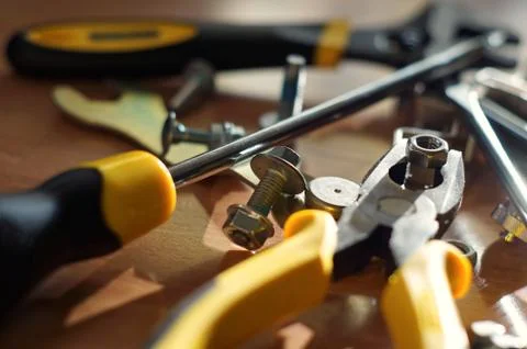 Do It Yourself DIY accessories - locksmith tools, wrenches, screwdrivers, pliers Foto stock