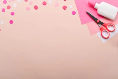 DO IT YOURSELF. An empty sheet with a place for text next to colored paper an Stock Photos