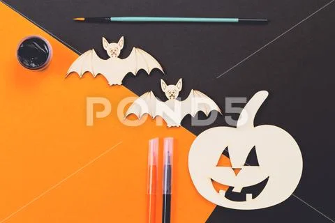 Do it yourself Halloween pumpkin and vampire bats Stock Photos