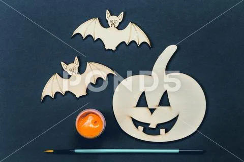Do it yourself Halloween pumpkin and vampire bats Stock Photos