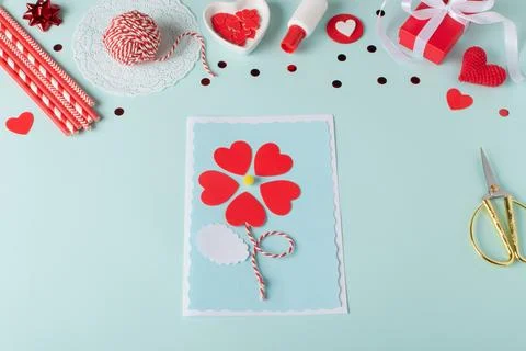 Do it yourself. Make yourself a Valentine's Day greeting card. Step-by-step Stock Photos