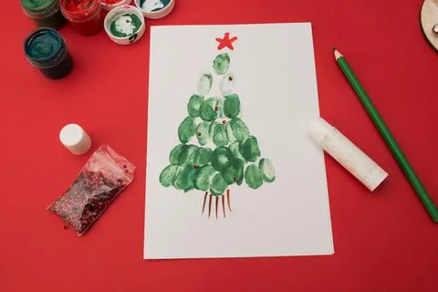 Do it yourself. Making a greeting card for Christmas or New Year. Crafts for the Stock Photos