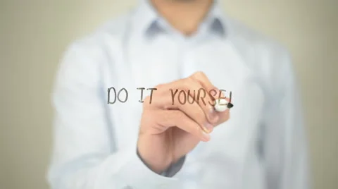 Do it Yourself, Man writing on transparent screen 스톡 동영상 62828192