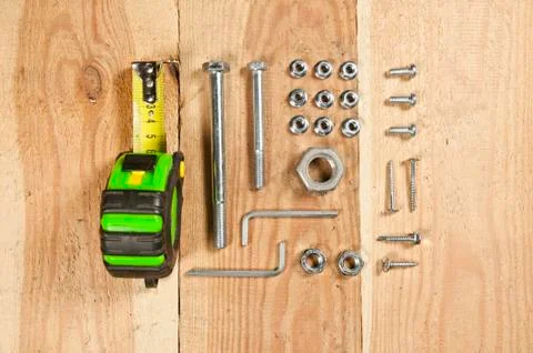 Do it yourself - screws, nuts, tape measure, carpenter tools Stock Photos