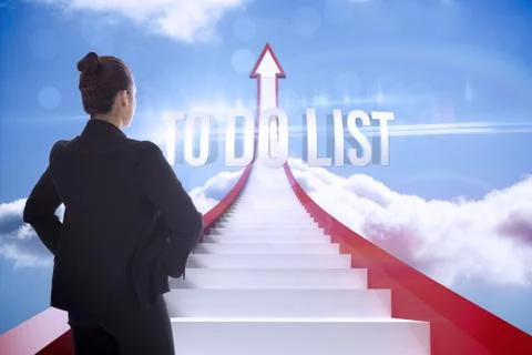 To do list against red steps arrow pointing up against sky Stock Illustration
