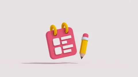 To-do list and pencil minimal cartoony 3D render animation Stock Footage 219319748