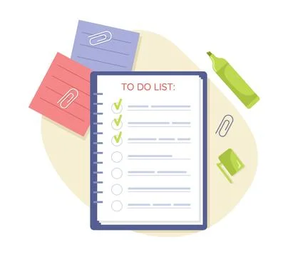 To do list and stationery 2D vector isolated illustration Stock Illustration