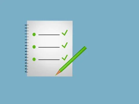 To do list and ticks on spiral notepad with pencil blue background 库存插图