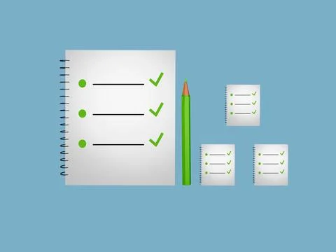 To do list and ticks on spiral notepads with pencil blue background Stock Illustration