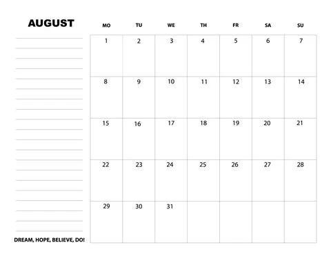 To do list for august, organizer, planner. Stock Illustration