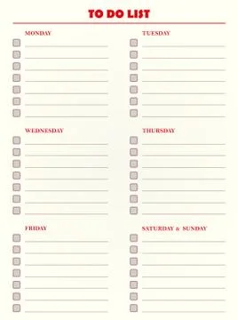 To do list based on weekly days and notes - motivational inscription template Stock Illustration