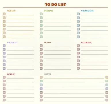 To do list based on weekly days and notes - motivational inscription template Illustrazione stock