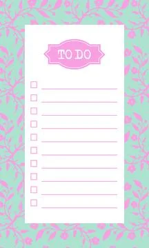 To do list blank template with check box, floral background Stock Illustration