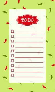 To do list blank template with check box, chili pepers Stock Illustration