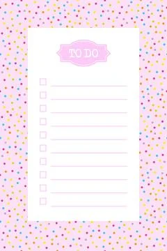 To do list blank template with check box, colorful confetti background Stock Illustration