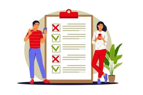 To do list concept. People checking completed tasks and prioritizing tasks in Stock Illustration