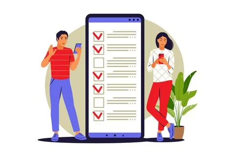 To do list concept. People is standing near large to do list on phone. Vector Stock Illustration