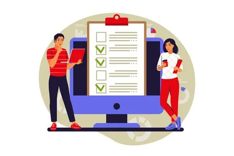 To do list concept. People is standing near large to do list. Vector illustra Stock Illustration