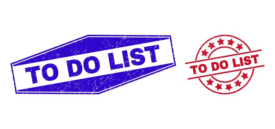 TO DO LIST Corroded Seals in Circle and Hexagonal Forms Stock Illustration