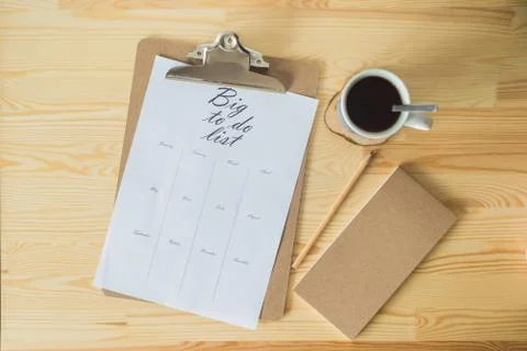 To do list with a cup of coffee Stock Photos