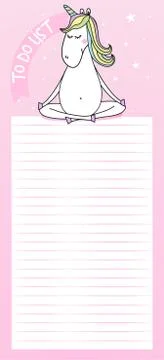 To Do List - Cute template with namaste yoga unicorn Stock Illustration