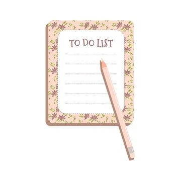 To-do list with floral pattern and pink pencil for glamour girls Stock Illustration