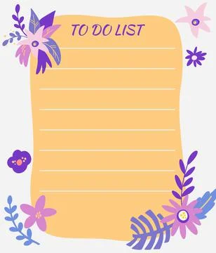 To do list with flowers. Planner with exotic flowers and plants. Template for Stock Illustration