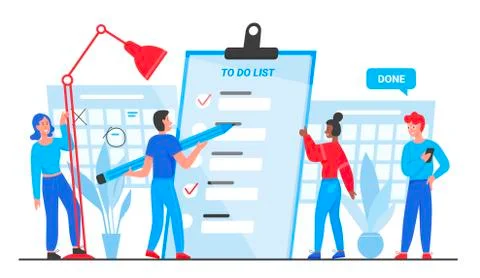 To do list, goals complete concept vector illustration, cartoon flat tiny people Illustrazione stock