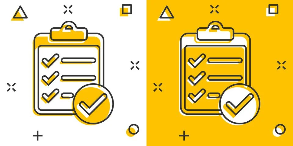 To do list icon in comic style. Document checklist cartoon vector illustratio Illustrazione stock