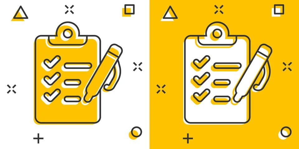 To do list icon in comic style. Document checklist cartoon vector illustratio Stock Illustration