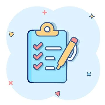 To do list icon in comic style. Document checklist cartoon vector illustratio Stock Illustration
