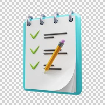 To-do list icon. Notepad with completed to-do list and pencil. 3D rendering Stock Illustration