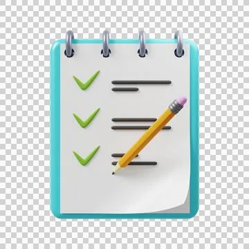 To-do list icon. Notepad with completed to-do list and pencil. 3D rendering Stock Illustration