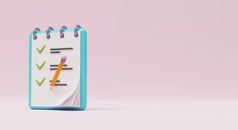 To-do list icon. Notepad with completed to-do list and pencil. 3D rendering Stock Illustration