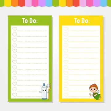 To do list for kids. Empty template. The rectangular shape. Isolated color ve Ilustración de archivo