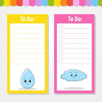 To do list for kids. Empty template. Drop and cloud. The rectangular shape. I Stock Illustration