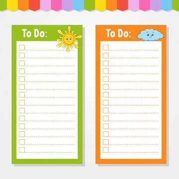 To do list for kids. Empty template. Sun and cloud. The rectangular shape. Is Illustrazione stock
