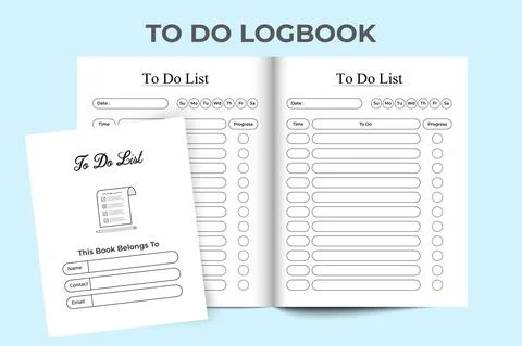 To do list notebook KDP interior. To do task logbook. Task planner notebook.  Stock Illustration