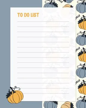 To Do List Notes template, lined paper with Halloween Pumpkin pattern hand drawn Stock Illustration
