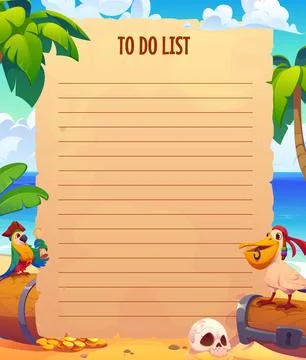 To do list old paper scroll with pirates treasure Ilustración de archivo