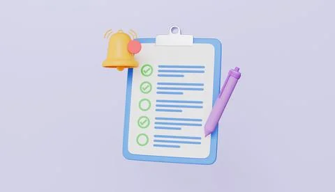 To do list or Checklist reminder, Pen and bell icon, Clipboard with checklist Stock Illustration