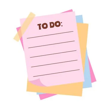 To do list paper sheets with sticky tape. Template for planners, agenda, sc.. Illustrazione stock