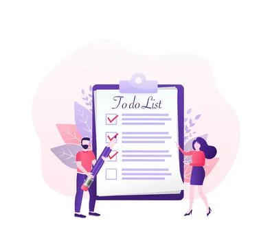 To do list people on white background. Cartoon character. Survey vector Stock Illustration