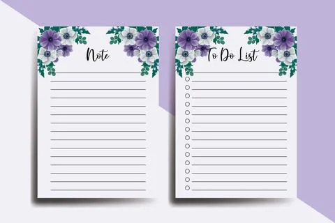 To do list Planner template Anemone Flower Design Stock Illustration