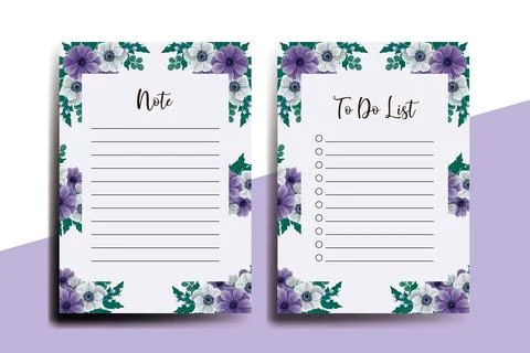 To do list Planner template Anemone Flower Design Stock Illustration