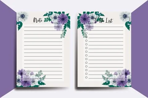 To do list Planner template Anemone Flower Design Illustrazione stock